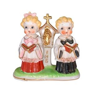 St. Mary IHS Catholic Choir Boy & Girl Figurine, Religious Home & Decor, Vintage